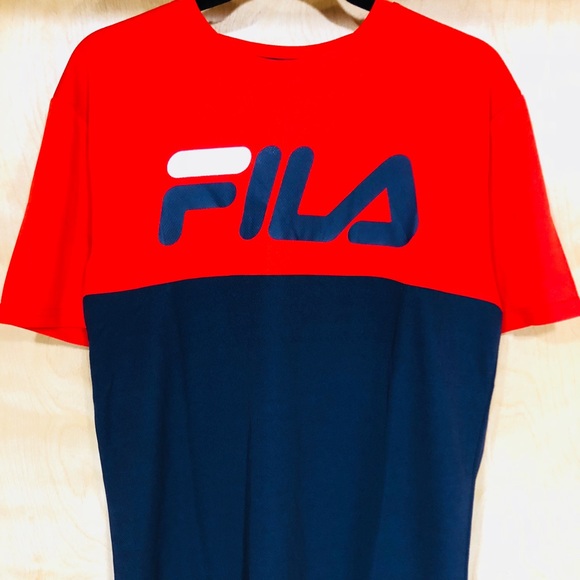 FILA MEN/'S MESH JERSEY TEE RED WHITE BLUE WITH FILA LOGO T-SHIRT NWT